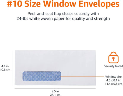 Amazon Basics #10 Security-Tinted Self-Seal Business Envelopes with Left Window for Invoices and Documents, White, 500-Pack