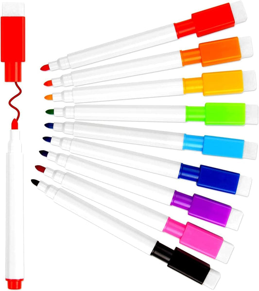 FINGOOO Magnetic Dry Erase Markers, 18 Pieces 9 Colors Fine Tip Point Dry Erase Pen with Erasers White Board Markers for Kids Teachers