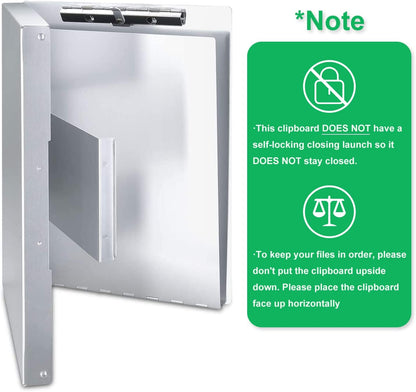 Sunnyclip Aluminum Clipboard with Storage (Letter Size), Metal Recycle Form Holder Portfolio Binder with Clip Inside Posse Box, for Office Business Medical Professionals Stationer