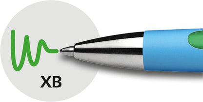 Schneider Slider Rave XB (Extra Broad) Ballpoint Pens, Refillable + Retractable, 1.4 mm, Light Blue Barrel, Blue Ink, Box of 5 Pens (132503)