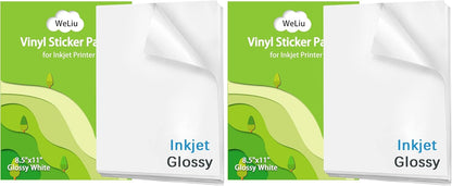 Printable Vinyl Sticker Paper for Inkjet and Laser Printer - Glossy White - 21 Waterproof Decal Paper Self-Adhesive Sheets 8.5"x11"- Dries Quickly and Holds Ink Beautifully