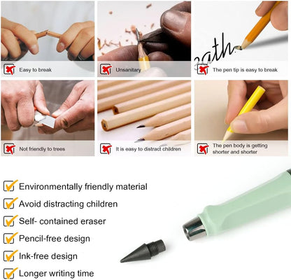 Ainiv Inkless Pencil with Eraser - 5 Sets Infinity Pencil, Reusable with Extra 5 Eraser & 5 Replaceable Nibs for Home, Office & School Writing, Drawing