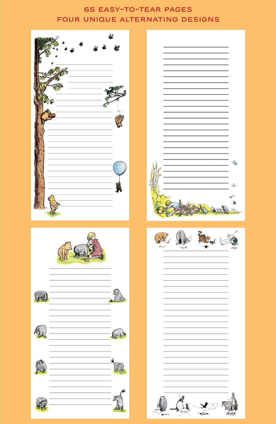 The Unemployed Philosophers Guild Winnie-The-Pooh Notepad- 65 Easy-Tear Paged Memo Desk Note Pad With 4 Alternating Page Designs, 8.25" x 4.25"