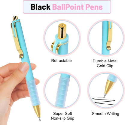 Drawdart 12 Pcs Smooth Writing Pens - 1.0mm Black Ink Ballpoint Pens with Super Soft Grip | Long Lasting Retractable Pen for School, Office & Home Supplies
