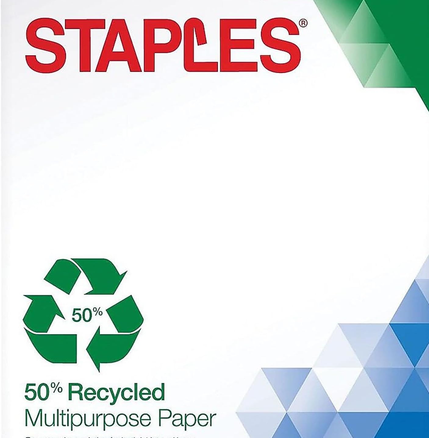 Staples 100% Recycled 8.5-Inch x 11-Inch Copy Paper 20 lbs 92B 500/Ream 10 Ream/Count, For Office, School & Home