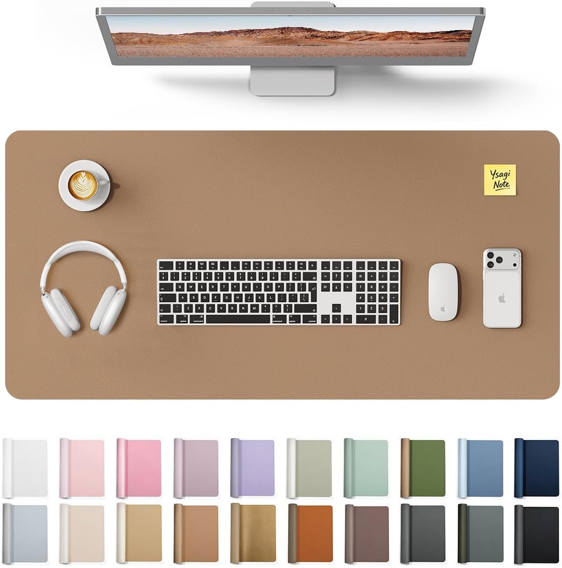 YSAGi Leather Office Desk Pad Protector, Large Mouse Pad, Non-Slip, PU Leather, Laptop Desk Blotter, Waterproof Writing Pad for Office and Home, Black, 23.6" x 13.8" - Colors A