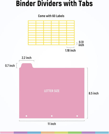 16 PCS 8 Tab Binder Dividers for 3 Ring Binder,Thicken, Write & Erase Reusable Waterproof Plastic Binders for School & Office Files, 2 Set, Extra 40 Labels