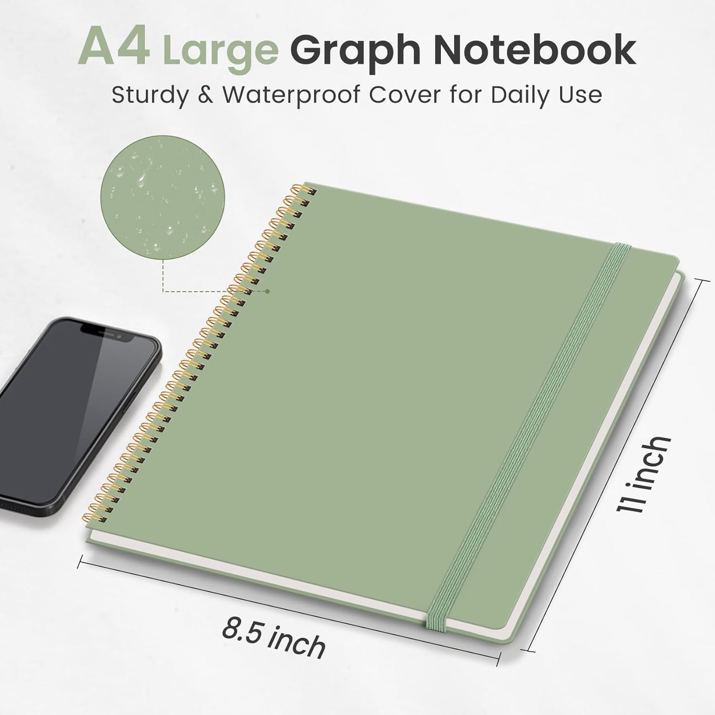 Taja Spiral Lined Notebook, 8.5"x11" Notebooks for Work, Large A4 Journal for Women & Men, College Ruled Journaling Notebook for Writing, Plastic Cover Spiral Journal, Green