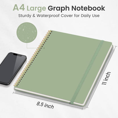 Taja Spiral Lined Notebook, 8.5"x11" Notebooks for Work, Large A4 Journal for Women & Men, College Ruled Journaling Notebook for Writing, Plastic Cover Spiral Journal, Green