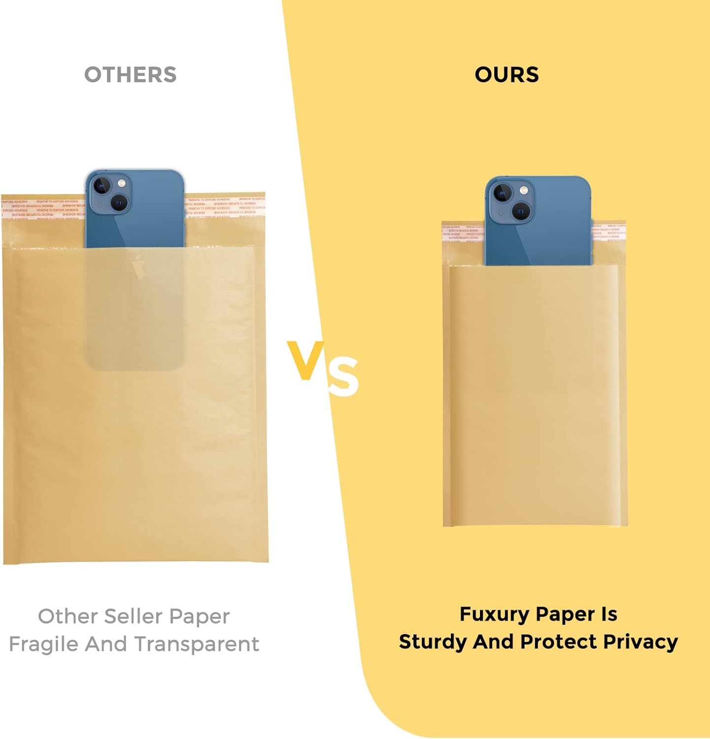Fuxury Kraft Bubble Mailer 4x8” 50Pack Padded Envelopes Usable Size 4x7" Strong Adhesion Thick Bubble Envelopes Waterproof Cushioned Bubble Mailers Packaging for Small Business #000 Yellow