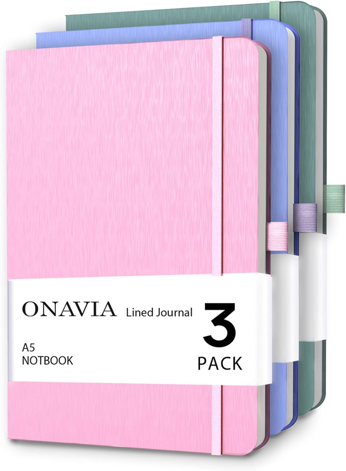 ONAVIA A5 College Ruled Notebook 3 Pack, Hardcover Lined Journals for School Notes, Study, Homework, Class Writing and Journaling, 160 Pages (80 Sheets), 5.8 x 8.3 in, Pink