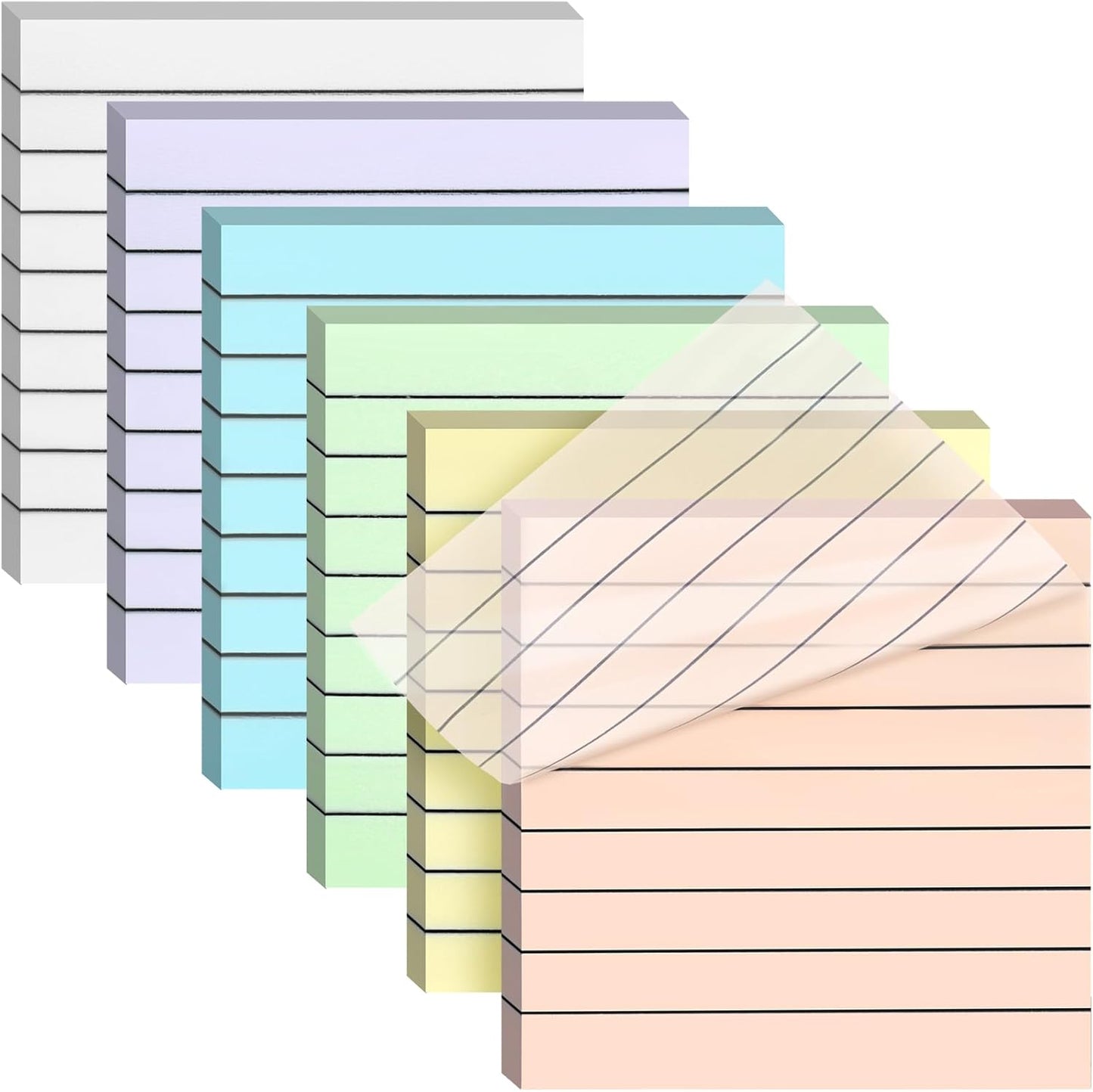 3x3 Inch Transparent Sticky Notes 300 Sheets, Clear Translucent Lined Self-Adhesive Memo Repositionable Reminder Pad for Office, College Students, Planners, Journals, School Supplies (Purple)