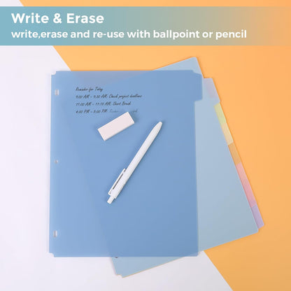 SKYDUE 8 Tab Durable Plastic Dividers, Big Tab Dividers for 3 Ring Binder, Letter Size,Write & Erase Binder Dividers with Tabs, with Sticker Labels, 1 Set, Aesthetic Pastels Binder Dividers