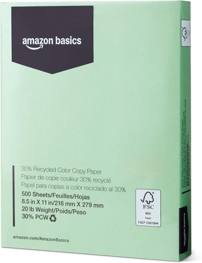 Amazon Basics 30% Recycled Color Copy Paper, 8.5" x 11", 20lb, Pastel Pink, 500 Sheets