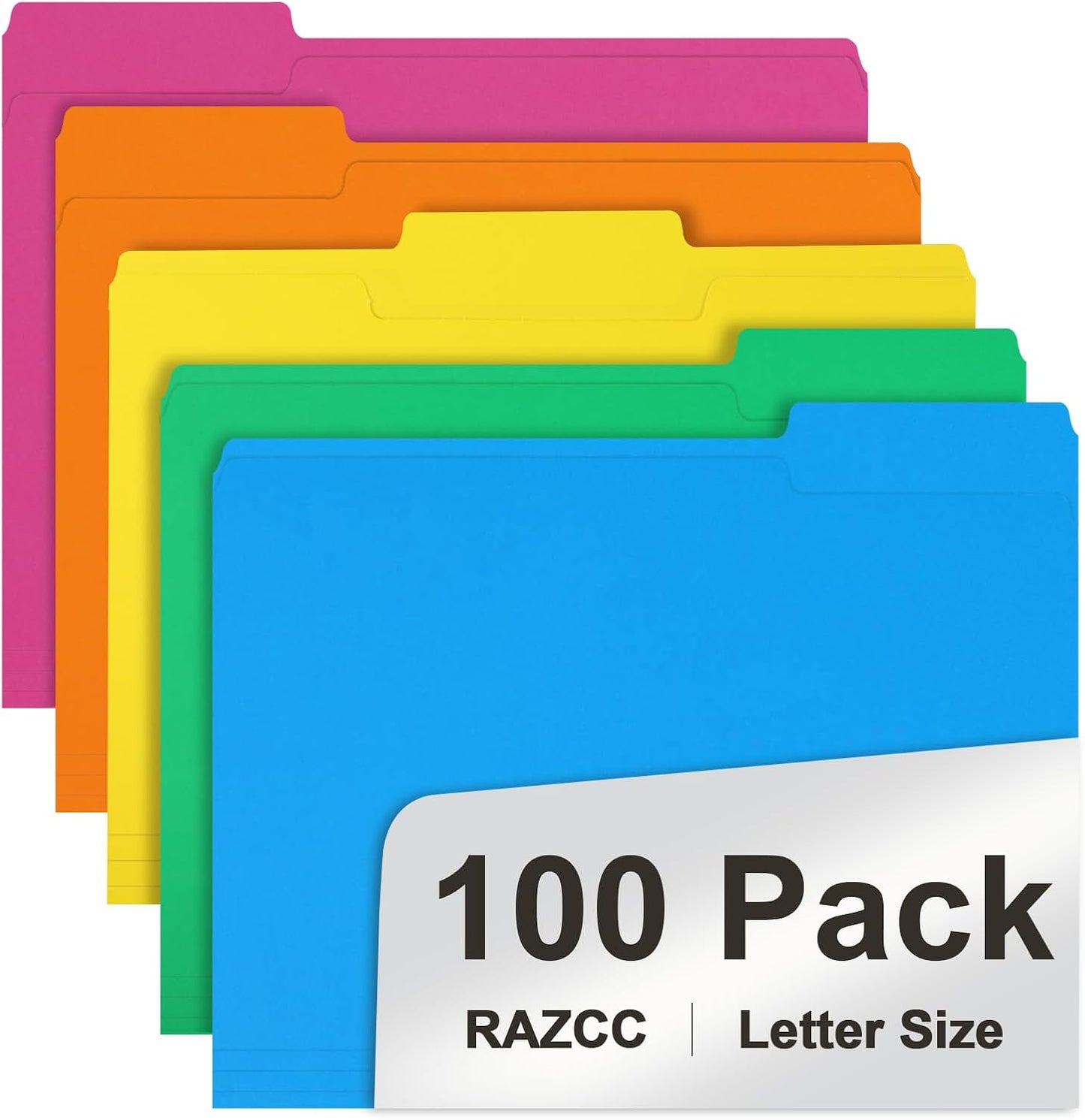 RAZCC File Folders, 100-Pack, 1/3 Cut, Letter Size, Yellow, Great for Organizing and Easy File Storage