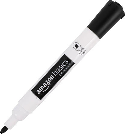Amazon Basics Lowe-Odor Dry Erase Whiteboard Markers, Chisel Tip, Quick-Dry, Black, 12-Pack