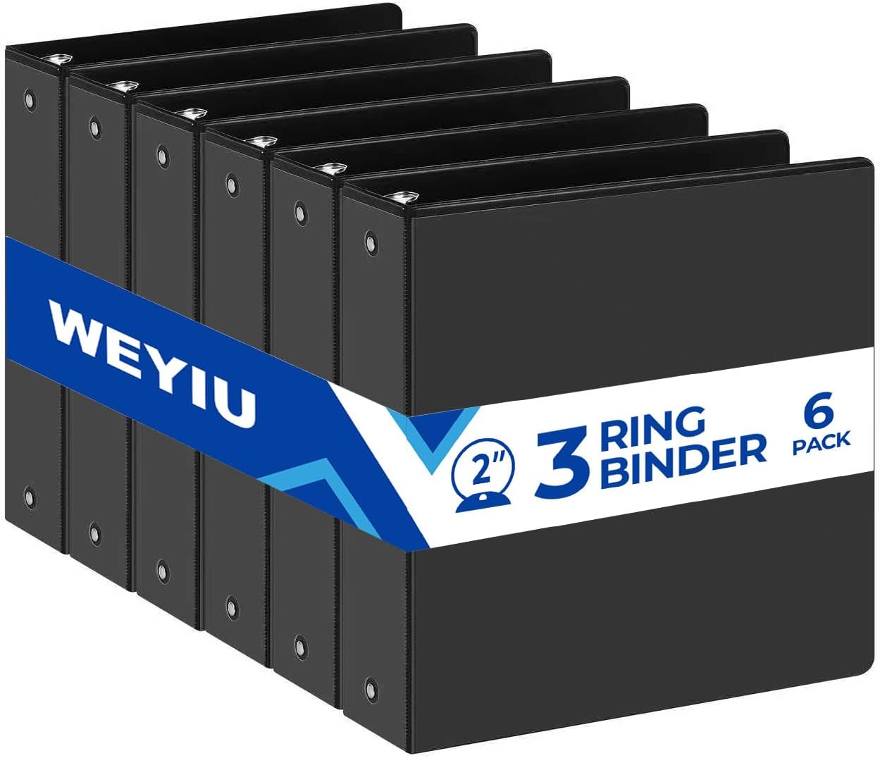 2-inch 3 Ring Binder with 2 Interior Pockets, Heavy Duty 2" Round Ring Binder Holds 450 Sheets of US Letter Size 8.5'' x 11'' Paper for Office/Home/School (White,6-Pack)
