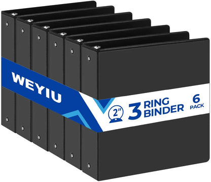 2-inch 3 Ring Binder with 2 Interior Pockets, Heavy Duty 2" Round Ring Binder Holds 450 Sheets of US Letter Size 8.5'' x 11'' Paper for Office/Home/School (White,6-Pack)