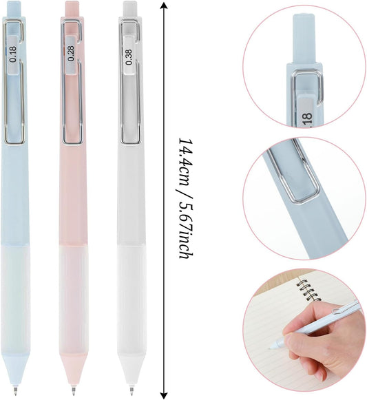 Ymapinc 3Pcs Ultra Fine Point Pens, Black Ink Pens 0.18mm/0.28mm/0.38mm Retractable Smooth Writing Cute Pen with Silicone Grip for Note taking Sketching Drawing Stationery Journaling Stationery