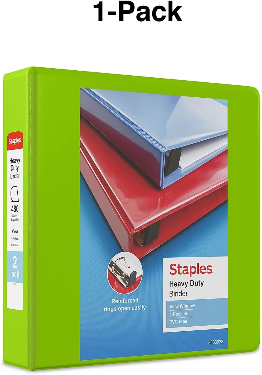 Staples Heavy-Duty 2-Inch D-Ring View Binder, Reinforced Spine, Holds Up to 450 Sheets, Gray, for Office & School