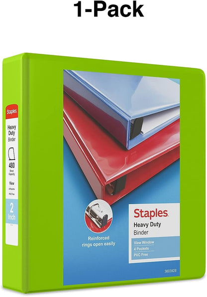 Staples Heavy-Duty 2-Inch D-Ring View Binder, Reinforced Spine, Holds Up to 450 Sheets, Gray, for Office & School