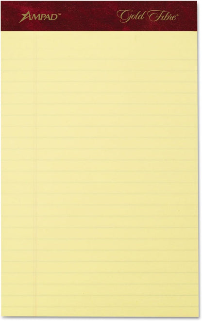 Ampad 20-029R Gold Fibre Writing Pads, Jr. Legal Rule, 5 x 8, Canary, 50 Sheets (Pack of 4)