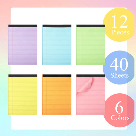 Gueevin 12 Pcs 8.5'' x 11'' Colored Legal Pads Letter Size 40 Sheets Per Notepads Micro Perforated Notebook Writing Pad for School, College, Office, Business(Colorful,Lined)