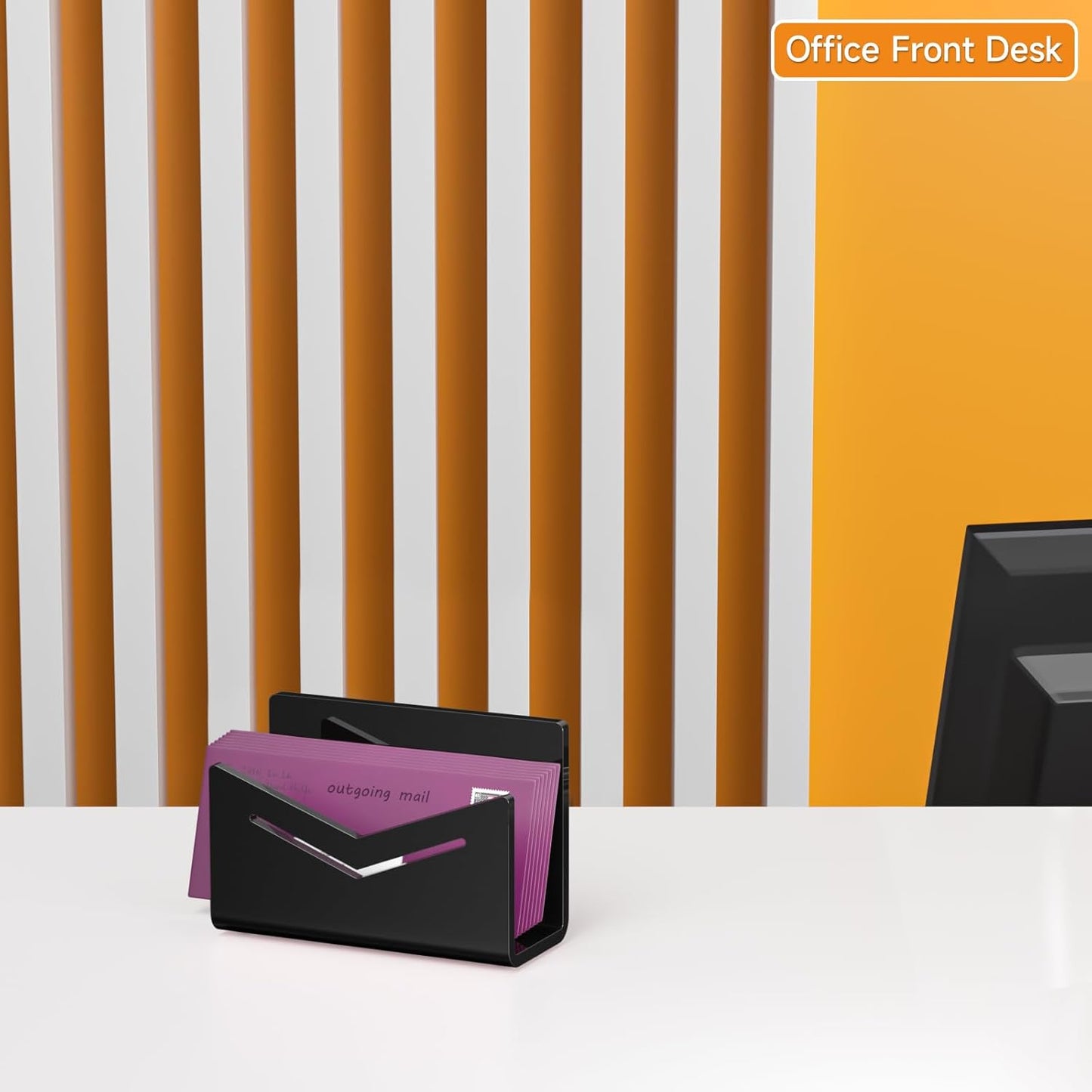 Beego Envelope and Mail Organizer Countertop - 3 Compartments Black Acrylic Desk Organizer Letter Holder Desktop File Sorter Bill Document Folder Rack for Office, Home, School Desk Organization