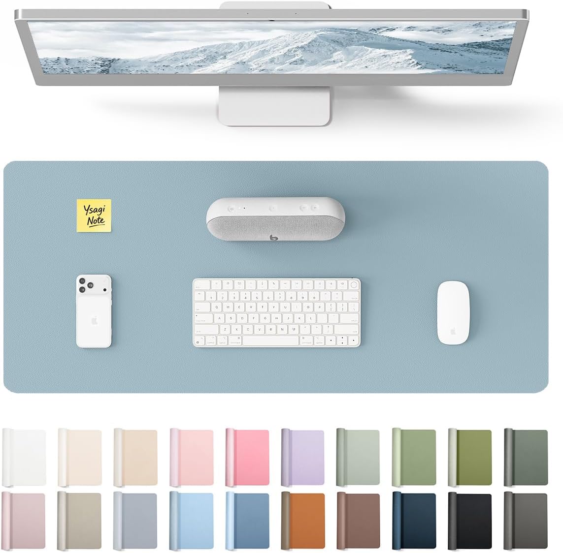 YSAGi Leather Desk Pad Protector, Large Mouse Pad, Non-Slip PU Leather Desk Blotter, Waterproof Writing Pad for Office and Home (31.5" x 15.8", Eggshell) - Colors B