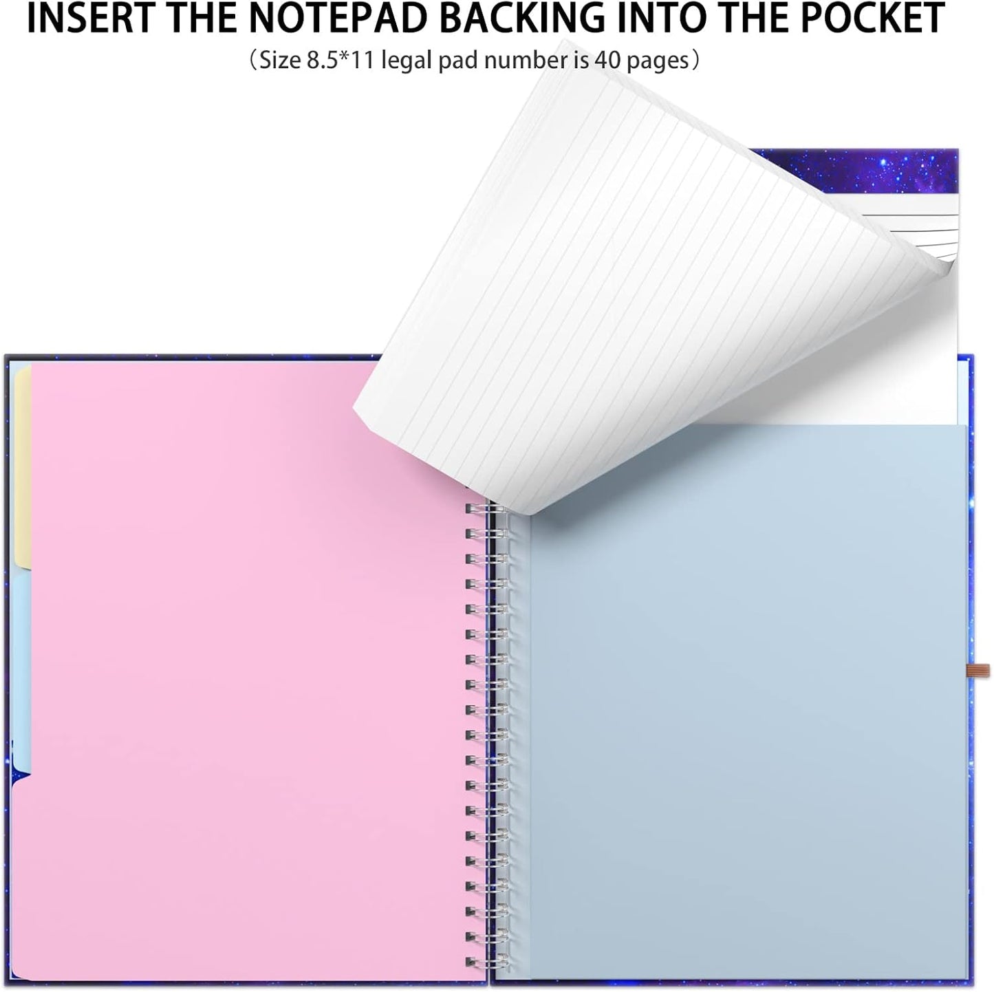 Rimilak Spiral Clipboards Folio with Refillable Lined Notepad, 14.5 x 9.8 In, Hardcover Cover with 5 Interior Pockets, Elastic Band and Pen Loop Series. Cute Stylish Clipfolio, Daisy Flower