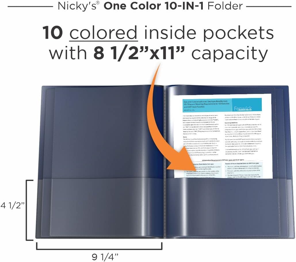 Nicky's® Multi Pocket Organizer, 10 or 14 Page Folder, Water Proof, Patented Tear-Resistant, Flexible Plastic, Proudly Made in USA, Binder Substitute. (10-in-1 Red)