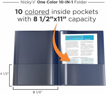 Nicky's® Multi Pocket Organizer, 10 or 14 Page Folder, Water Proof, Patented Tear-Resistant, Flexible Plastic, Proudly Made in USA, Binder Substitute. (10-in-1 Red)