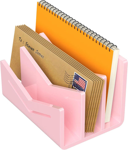 Beego Envelope and Mail Organizer Countertop - 3 Compartments Black Acrylic Desk Organizer Letter Holder Desktop File Sorter Bill Document Folder Rack for Office, Home, School Desk Organization