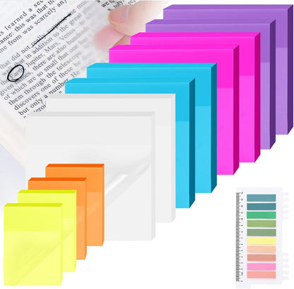6 Pads Transparent Sticky Notes with Sticky Tabs, Tecolu 3x3 inch Clear Sticky Notes【Waterproof, 5X Adhesive Strength】, See-Through Translucent Sticky Notes for School Office Bible Study Supplies