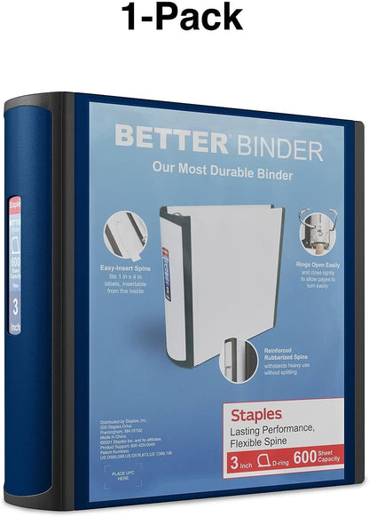 Staples Better Binder 2-Inch D-Ring View Binder, Reinforced Spine, Holds Up to 540 Sheets, Teal, for Office & School