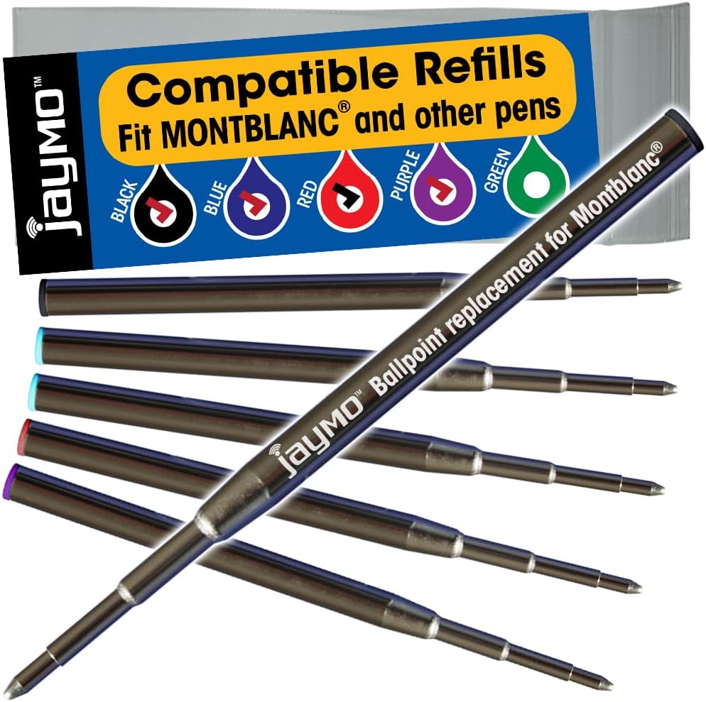 Jaymo Replacement for Montblanc 116218 - Measures 3.875 in / 98 mm Long - Ballpoint Pen Refill - 6 Purple