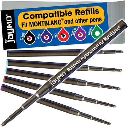 Jaymo Replacement for Montblanc 116218 - Measures 3.875 in / 98 mm Long - Ballpoint Pen Refill - 6 Purple