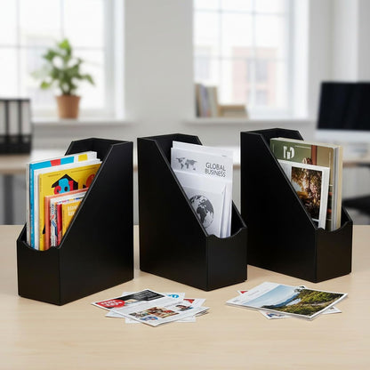 UnionBasic Magazine File Holder, Leatherette Desktop Document Organizer, Home Office Paper Holder File Storage Literature Sorter, Grey