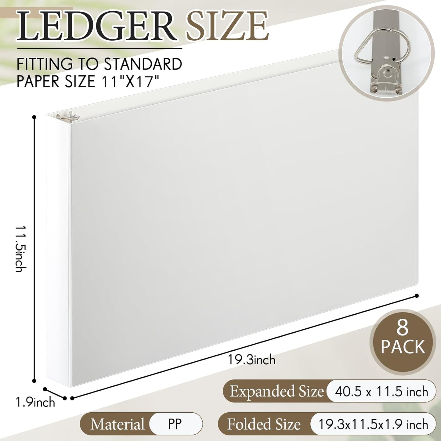 8 Pcs 3 Ring Binders Rings Heavy Duty View D Ring Binders Economy Holds 11" x 17" Paper for Artwork Blueprints, Office, Home, Work Places(White,3 Inch)