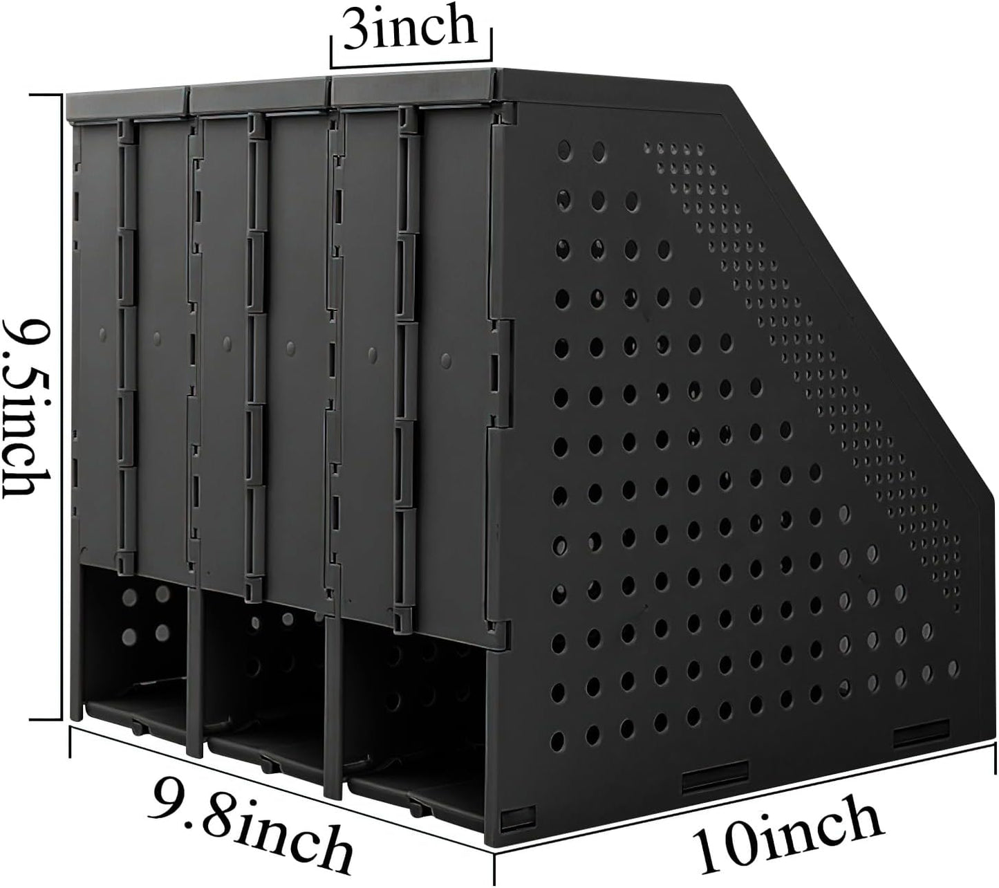 SAYEEC 1Pcs Collapsible Plastic Magazine File Holder Vertical Binder Storage Organizer for Desk Sturdy Upright Desktop Magazine Organizer Folder Rack for Office School Home (3 Compartments, Gray)