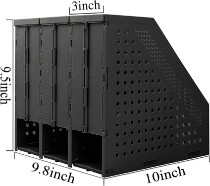 SAYEEC 1Pcs Collapsible Plastic Magazine File Holder Vertical Binder Storage Organizer for Desk Sturdy Upright Desktop Magazine Organizer Folder Rack for Office School Home (3 Compartments, Gray)