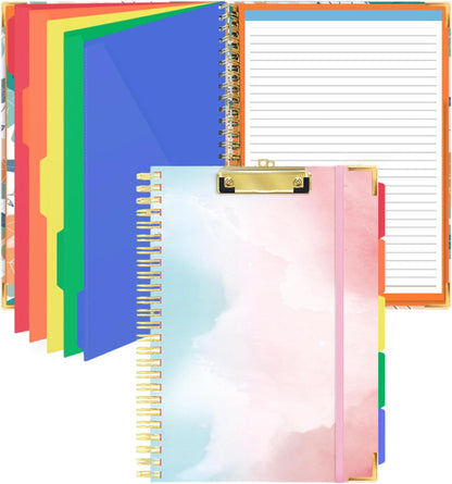 Clipboard Folio with Refillable Lined Notepad, FHDUSRYO 24x32.5cm Clipboard Folder with 5 Dividers 10 Pockets, Spiral Clipboards Folio with Storage, A4 Portfolio Binder for Office Nursing (Pink)