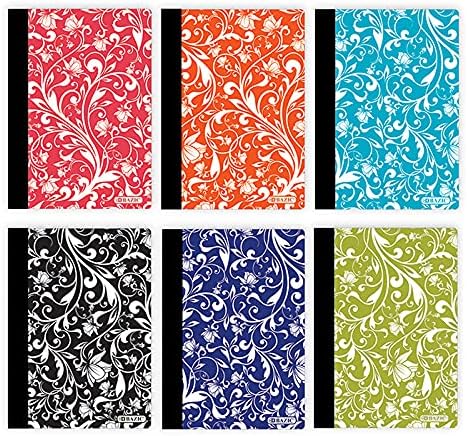 BAZIC Products Composition Notebook 80 Sheet 5" x 7" Floral Poly Cover Notebook, Writing Journal Comp Lined Notebooks for Office School, Assorted Color, 6-Pack