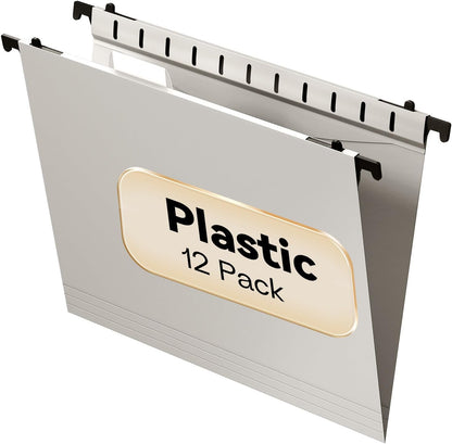 Plastic Hanging File Folder Letter Size,12 Pack Reinforced Heavy Duty Hanging Folders,Sturdy File Cabinet Folders,Black Hanging File Folder with Tabs,Hanging Folders for Filing Cabinet