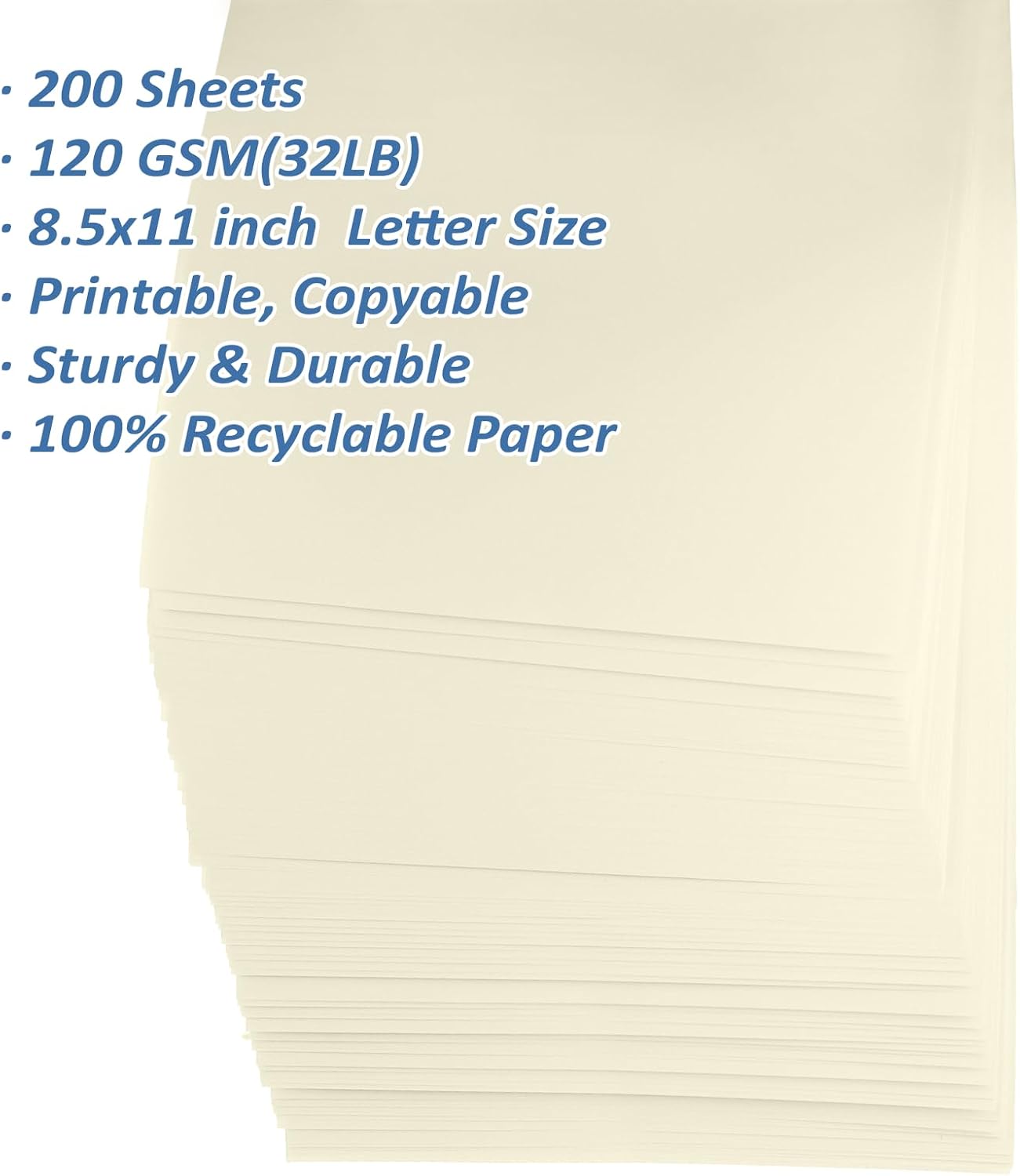 200 Sheets Ivory Printer Paper 8.5x11, 32 lb/120 gsm Stationery Paper, Cream Cardstock Paper Sheets for Printing, Copy, Crafts, Letters, Invitations, Laser & Inkjet Printer Compatible