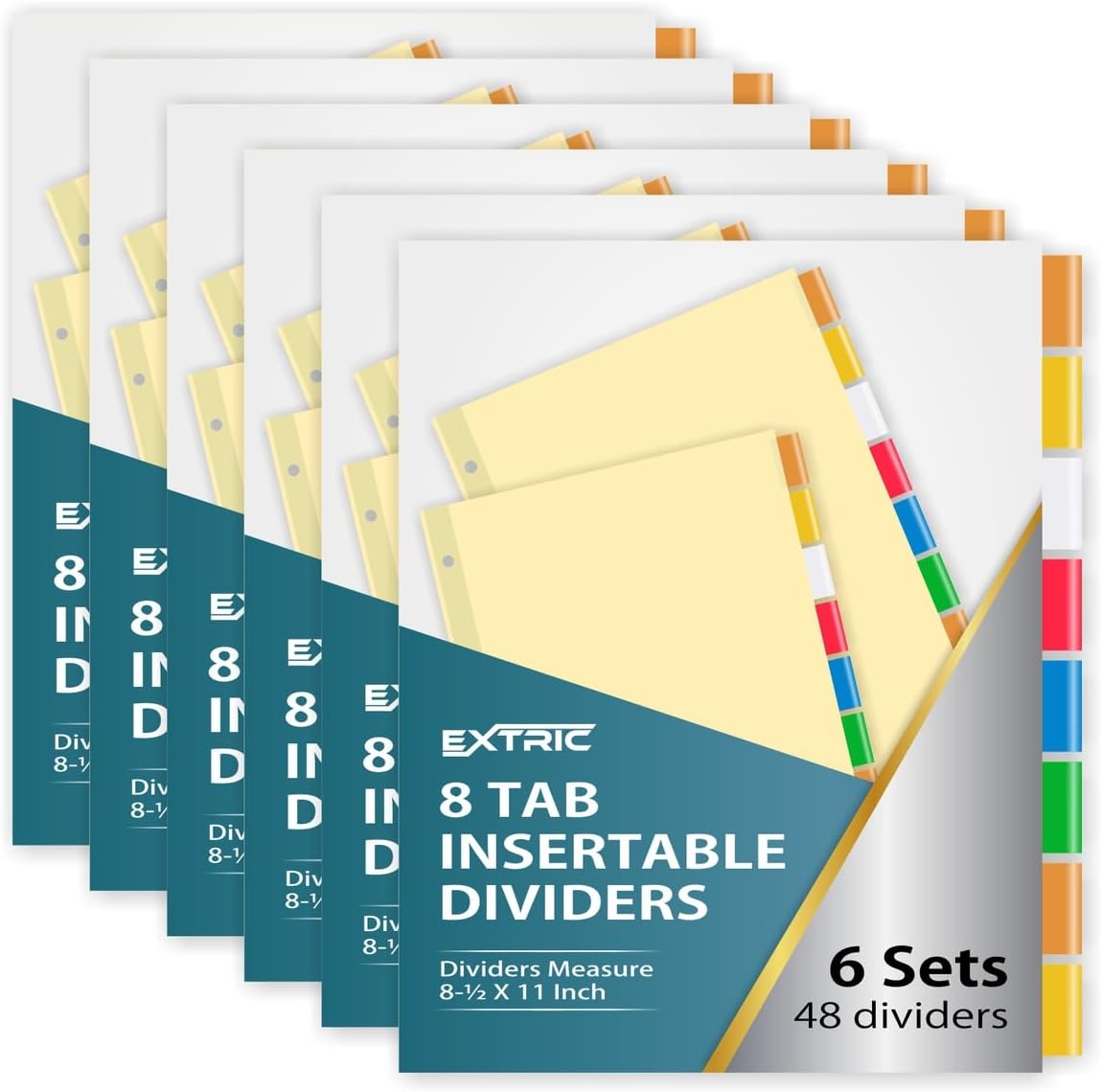 5-Tab Binder Dividers for 3 Ring Binder, Insertable Clear Big Tabs, Letter Size Paper Divider, 8.5 x 11 inch, 6 Sets (30 Dividers Total)
