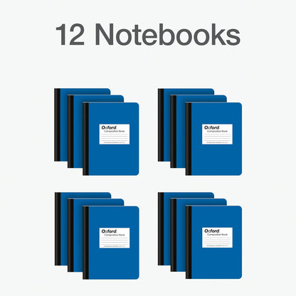 Oxford Composition Notebook 12 Pack, Notebooks for School, School Supplies, Journal for School Notes, College Ruled Paper, Writing Book, 7.5 x 9.75 Inches, 80 Sheets, Blue Covers (63742)