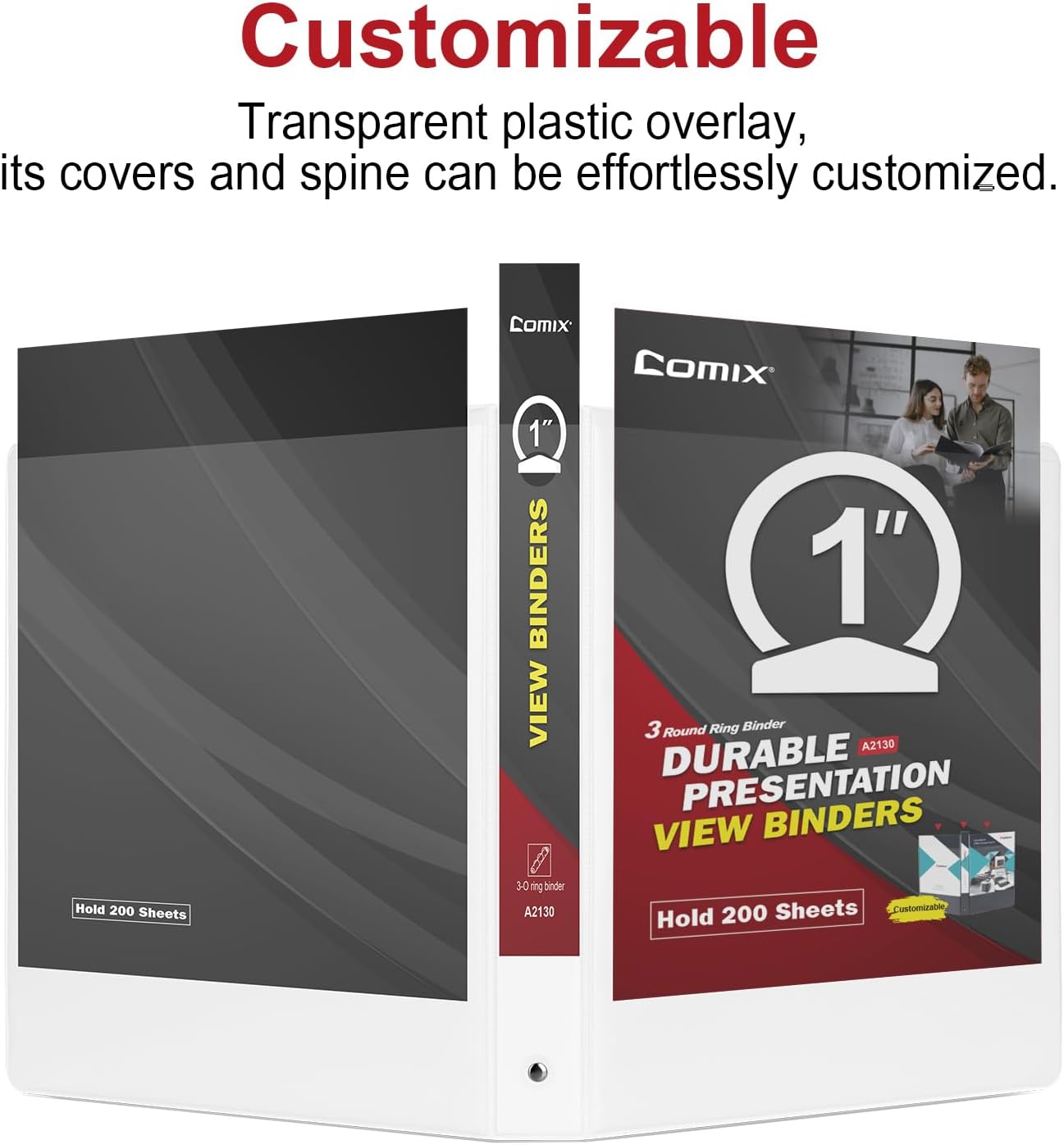 Comix Sturdy Round Ring Binder 3 inch with Clear View Cover, Holds 600 Sheets of US Letter Size Paper, 2 Pack (Black)