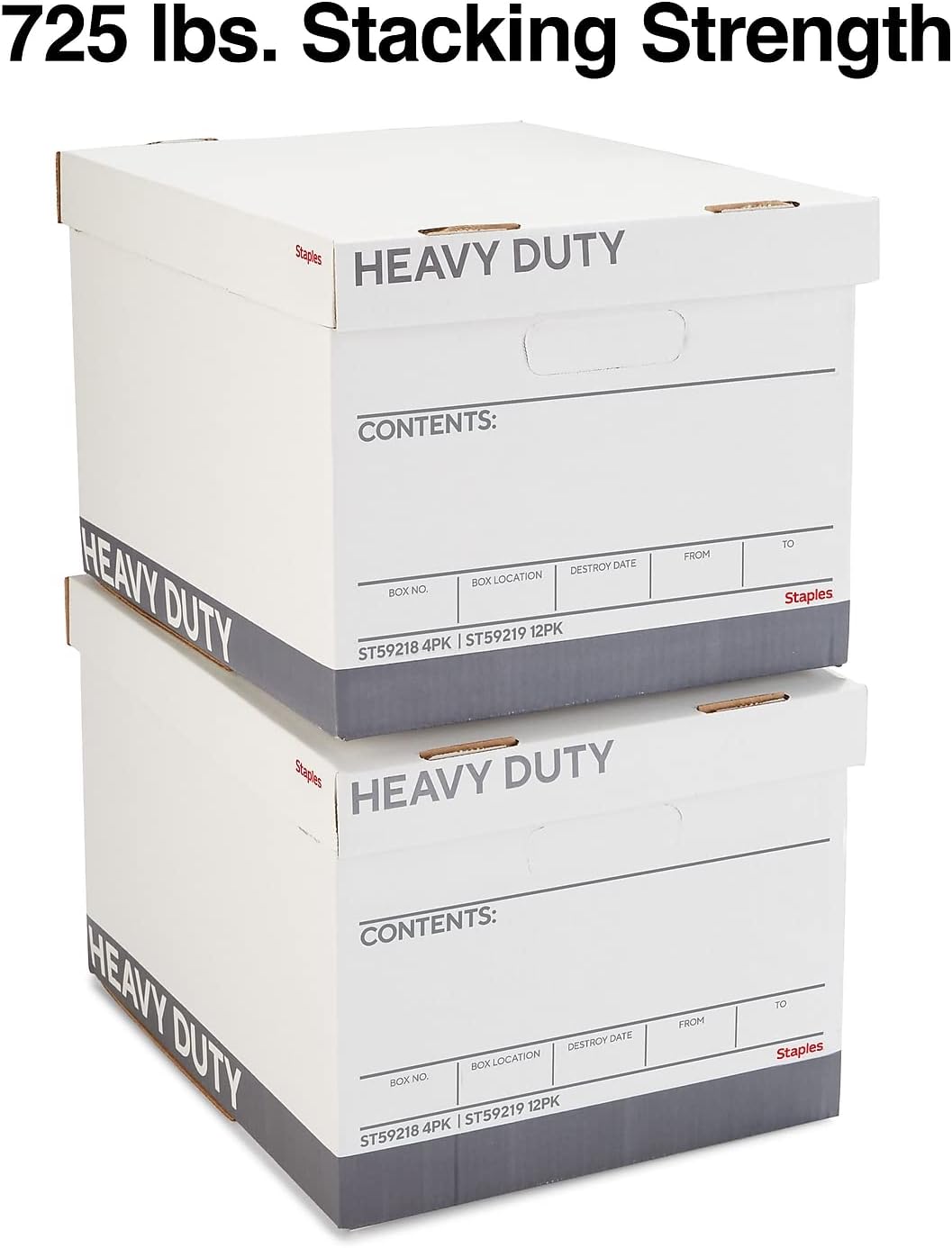 STAPLES Storage & Filing Box, Medium-Duty with Handles & Removeable Lid, Letter Size Documents, Stackable, 12-Pack, White/Gray