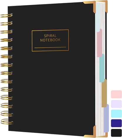 Hardcover Spiral Notebook with Tabs 8"x10" Large Spiral Lined Journals for Women with Dividers 240 Pages College Ruled Composition Notebook 5 Subject Notebook for Work, Back to School, Gifts, Purple